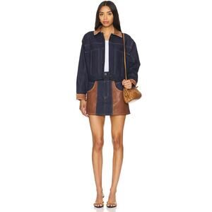 Frame Women's Atelier Denim & Leather A-line Mini Skirt Arlow Size 26 NWT